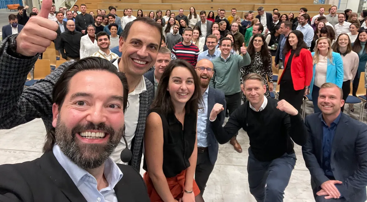 Stage of a Corporate Fuckup Night with the audience